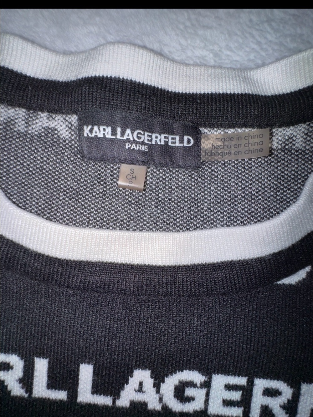 Karl Lagerfeld Paris Logo Knit Sweater Sz S B/W - Picture 5 of 8